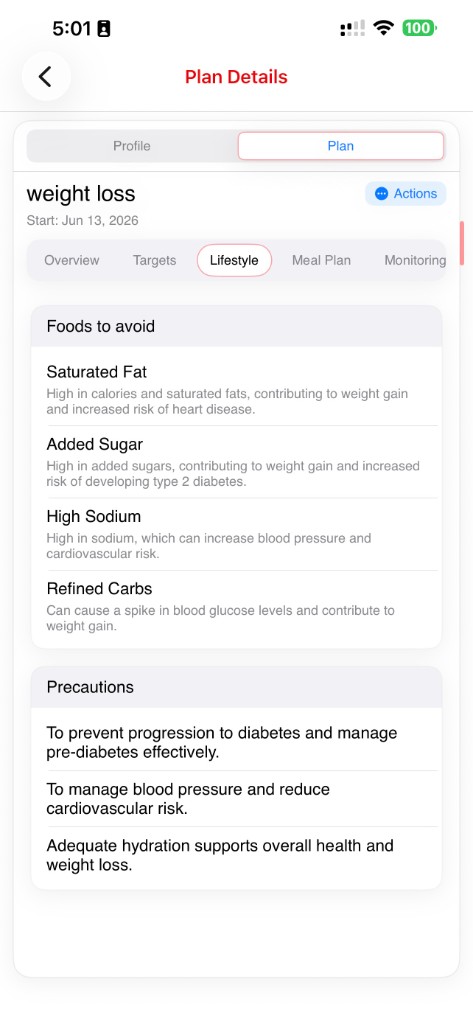 Lifestyle guidance and foods to avoid
