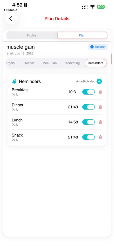 Meal reminders with scheduled notifications